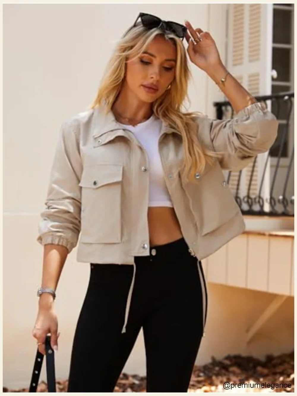 Cropped Bomber Jacket Zip Up Lightweight Utility Anorak Coat with Pockets